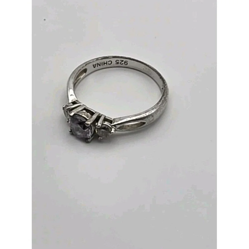 Sterling Silver 925 CZ Three-Stone Ring Size 9 China DL Hallmark